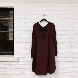 LOFT Maroon Tshirt Dress with Black Bow / Large
